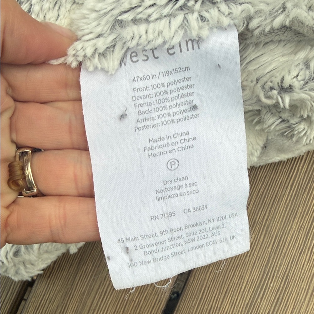 West Elm Faux Fur Throw Blanket – Gray Wave Pattern - Picture 3 of 4